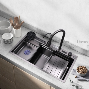 Chậu Rửa Chén 1 Hộc Lớn Inox Phủ Nano Thông Minh Hiển Thị Nhiệt Độ NV-8046DSmart