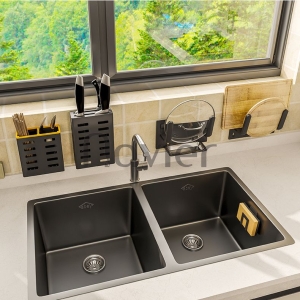 Chậu rửa chén nano đen 2 hộc đều nhau Navier NV-8245DD