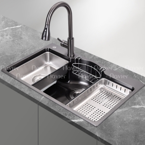 Chậu Rửa Chén 1 Ngăn Lớn Lõm Bán Nguyệt Inox 304 Phủ Nano Navier NV-7546N304