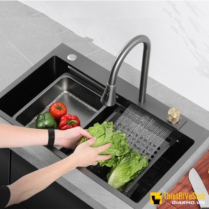 Chậu Rửa Chén 1 Hộc Nano Đen Kèm Vòi Thác nước 2 chế độ NV-7546DAT2