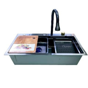 Chậu Rửa Chén 1 Hộc Nano Đen Kèm Vòi Thác Nước 3 Chế Độ Navier NV-7845DADT