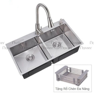 Chậu rửa chén 2 ngăn đều Inox 304 Navier NV-7843D201