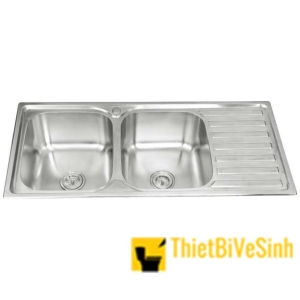 Chậu rửa chén 2 ngăn liền khay inox chuẩn 304 Navier NV-10545D304