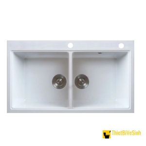 Chậu Rửa Chén Đá 2 Ngăn Trắng Cao Cấp Navier NV-T8046-G03