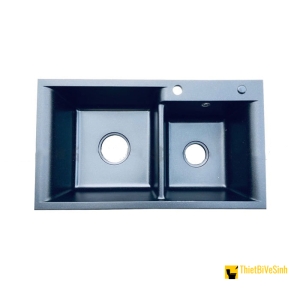 Chậu Rửa Chén Đá Nhân Tạo 2 Ngăn Lệch Đen Navier NV-8246HD